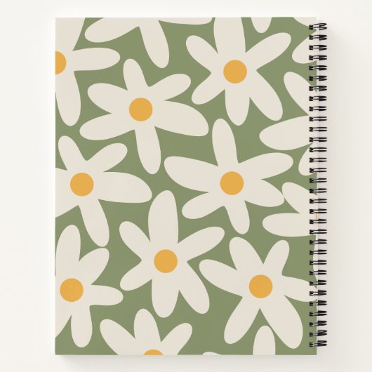Daisy Time Retro Bloem Patroon Sage Groen Notitieboek (Achterkant)