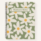 Daisy Time Retro Bloem Patroon Sage Groen Notitieboek (Voorkant)