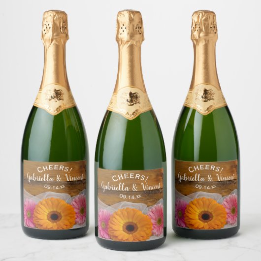 Daisy Trio Country Barn Weddenschap Wine Label Sparkling Wijnetiket (Flessen)