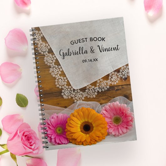 Daisy Trio en Lace Barn Wedding Guest Book Notitieboek