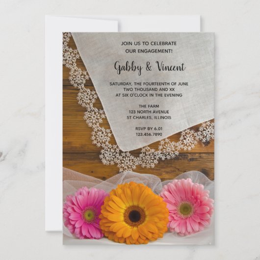 Daisy Trio en Lace Country Barn Engagement Party Kaart (Voorkant)