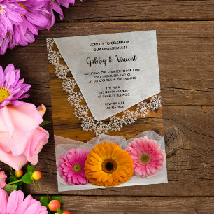 Daisy Trio en Lace Country Barn Engagement Party Kaart