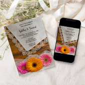 Daisy Trio en Lace Country Barn Engagement Party Kaart