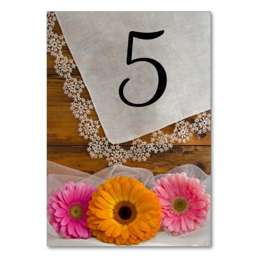 Daisy Trio en Lace Country Wedding Table Numbers Kaart (Achterkant)
