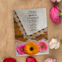 Daisy Trio with Vintage Lace Country Barn Wedding Kaart