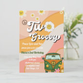 Daisy Two Groovy Birthday Invitation, 70 s verjaar Kaart (Staand voorkant)