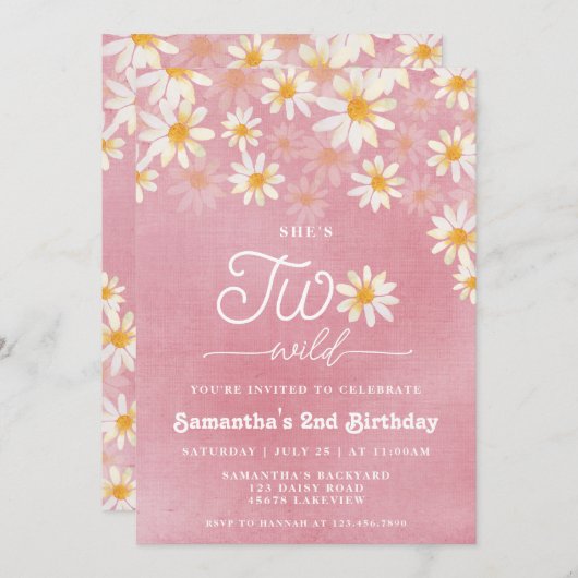 Daisy Two Wild 2e verjaardag uitnodiging (Voorkant / Achterkant)