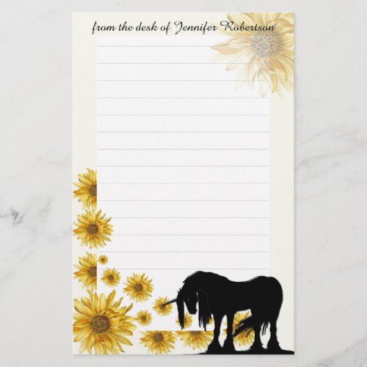Daisy Unicorn Stationery met lijnen Briefpapier (Voorkant)