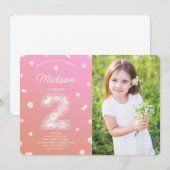 Daisy Verjaardag Foto Uitnodiging (Voorkant / Achterkant)