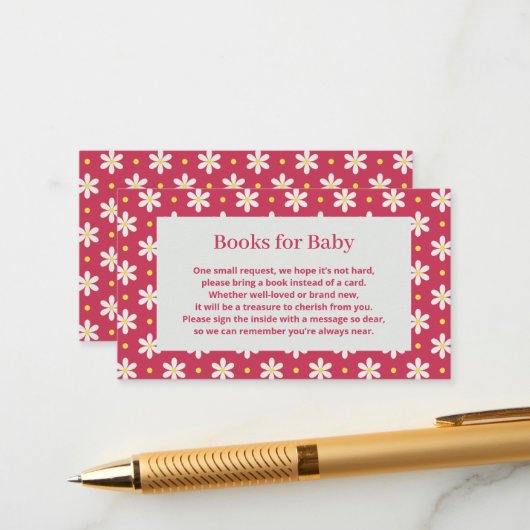 Daisy Verjaardagsboek Voor Baby Shower Feestje Informatiekaartje (Voorkant / Achterkant in situ)