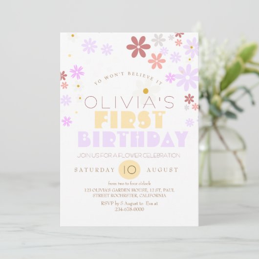 Daisy verjaardagsfeest Boho 1e verjaardag Kaart (Staand voorkant)