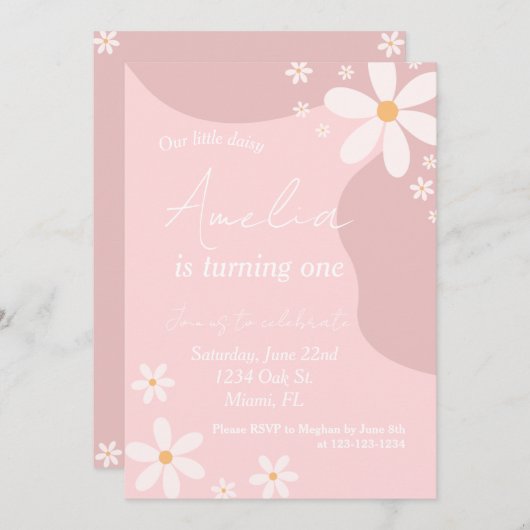 Daisy Verjaardagsfeestje Retro Pink Bohemian Verja Kaart (Voorkant / Achterkant)