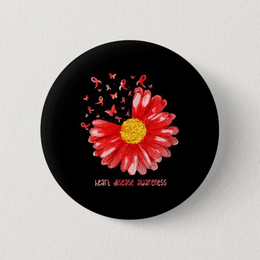 Daisy Vlinder Rode Lint Hartziekte Bewustzijn Ronde Button 5,7 Cm (Voorkant)