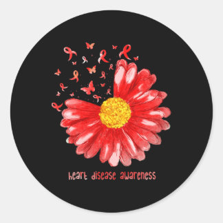 Daisy Vlinder Rode Lint Hartziekte Bewustzijn Ronde Sticker