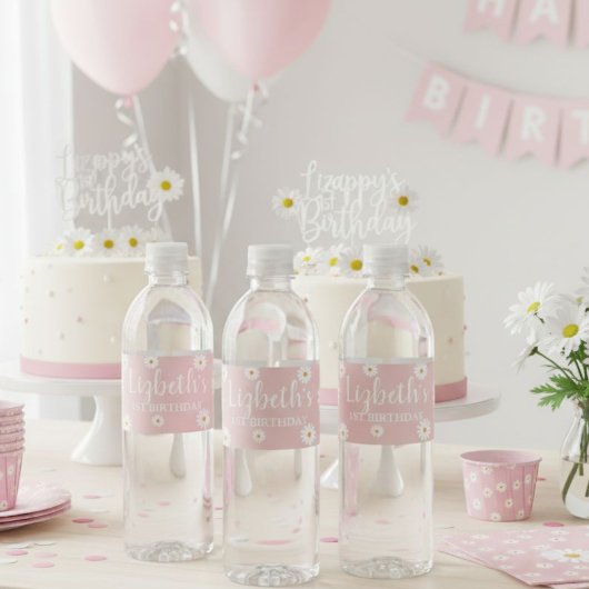 Daisy Water Bottle Labels, Floral Birthday Party Waterfles Etiket
