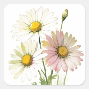 Daisy Watercolor Bloem Modern Professioneel Vierkante Sticker