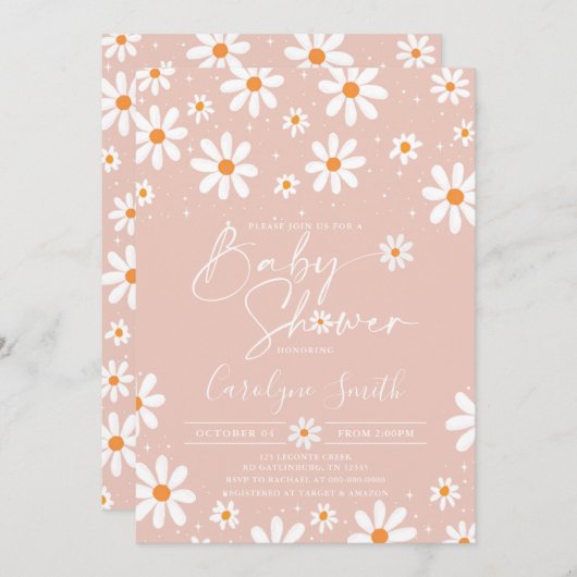 Daisy Waterverf Bloemen Baby shower uitnodiging (Voorkant / Achterkant)