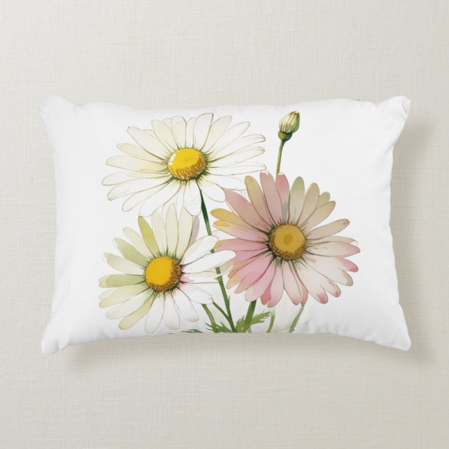 Daisy Waterverf Flower Modern Professional Accent Kussen (Voorkant)