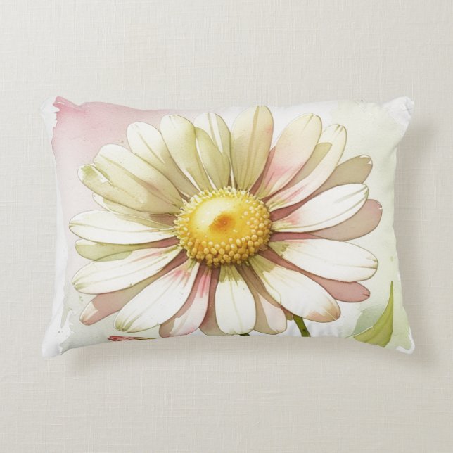 Daisy Waterverf Flower Modern Professional Accent Kussen (Voorkant)