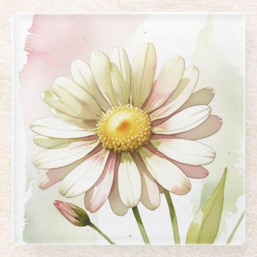Daisy Waterverf Flower Modern Professional Glazen Onderzetter (Voorkant)