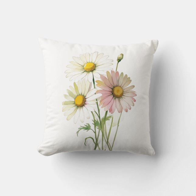 Daisy Waterverf Flower Modern Professional Kussen (Voorkant)