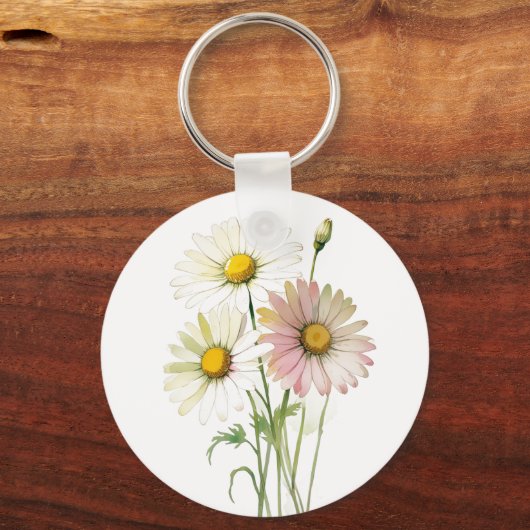 Daisy Waterverf Flower Modern Professional Sleutelhanger (Achterkant)