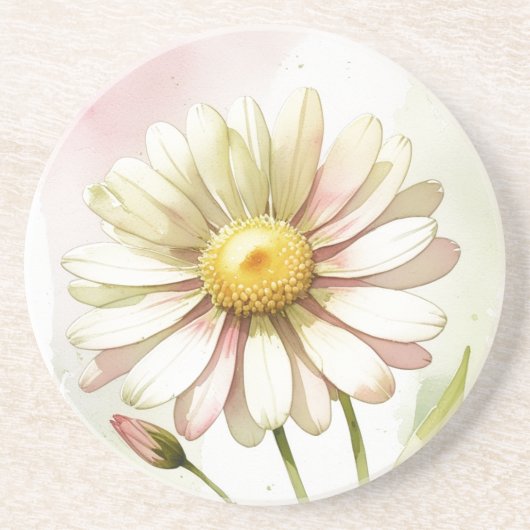 Daisy Waterverf Flower Modern Professional Zandsteen Onderzetter (Voorkant)