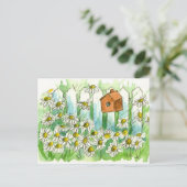 Daisy Waterverf Flowers Bird House Briefkaart (Staand voorkant)