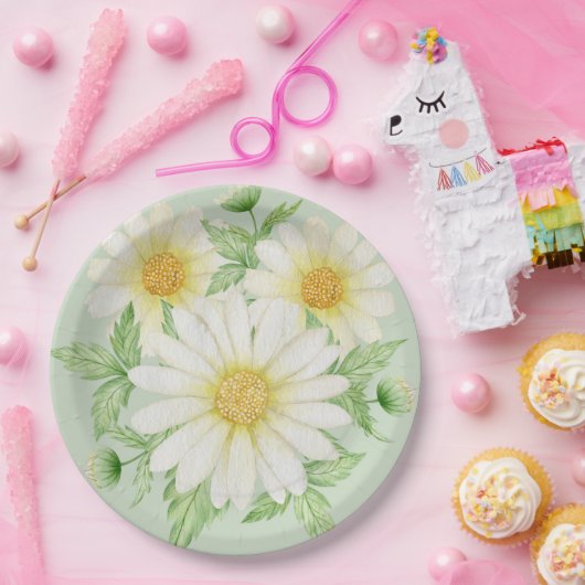Daisy Waterverf Flowers Paper Borden Papieren Bordje (Feest)