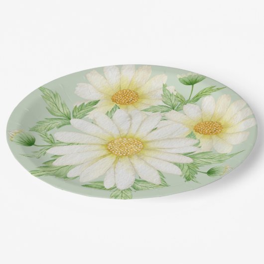 Daisy Waterverf Flowers Paper Borden Papieren Bordje (Gekanteld)