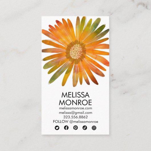 Daisy Waterverf Kleurrijke w Social Media Iconen Visitekaartje (Achterkant)