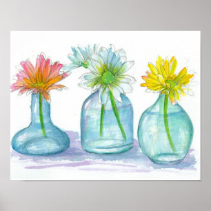 Daisy Waterverf Pink Yellow Daisies schilderen Poster