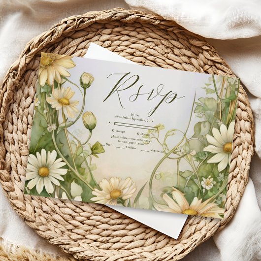  Daisy Wedding Art Nouveau RSVP Kaartje