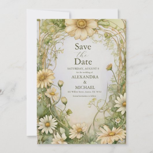 Daisy Wedding Art Nouveau Save The Date (Voorkant)