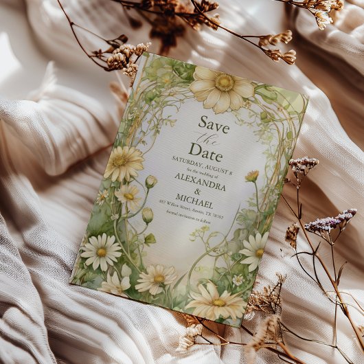  Daisy Wedding Art Nouveau Save The Date