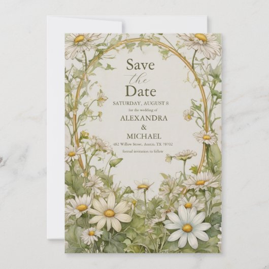  Daisy Wedding Art Nouveau Save The Date (Voorkant)