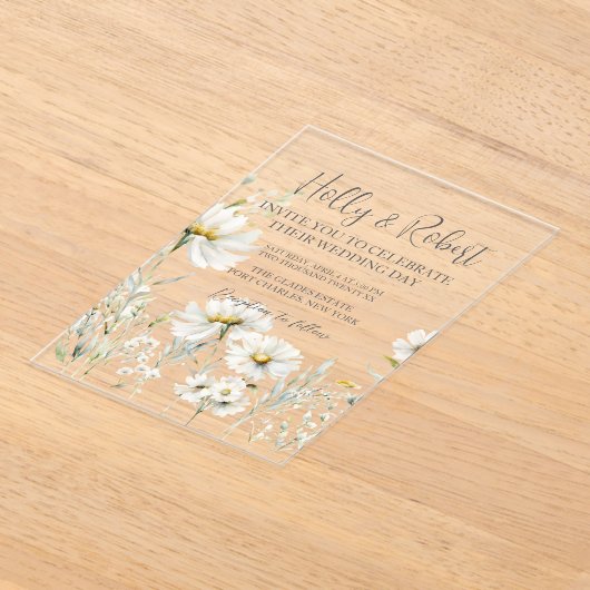 Daisy Wedding Foto QR-code Acryl Uitnodigingen (Laagn)