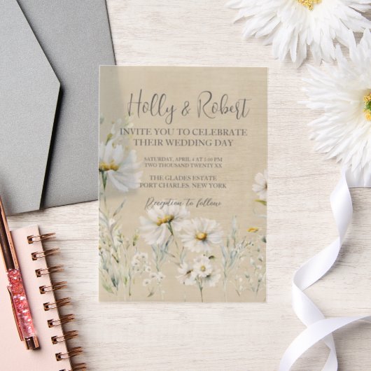 Daisy Wedding Foto QR-code Vellum Uitnodigingen (Huwelijk)