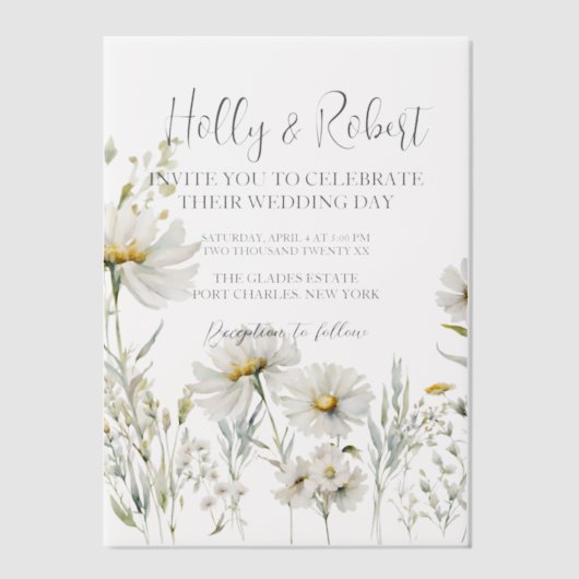 Daisy Wedding Foto QR-code Vellum Uitnodigingen (Voorkant)