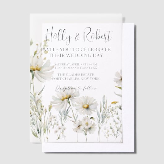 Daisy Wedding Foto QR-code Vellum Uitnodigingen (Offset)