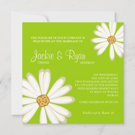 Daisy Wedding Invitation Flower White kalme green Kaart (Voorkant)