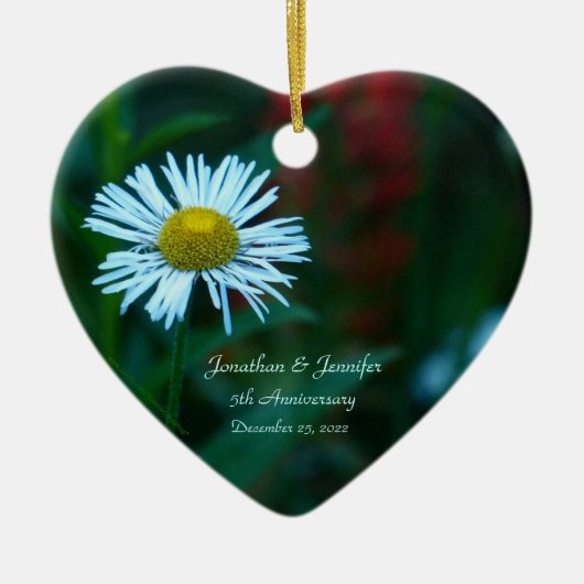 Daisy Wedding Jubileum Heart Shaped Keramisch Ornament (Voorkant)