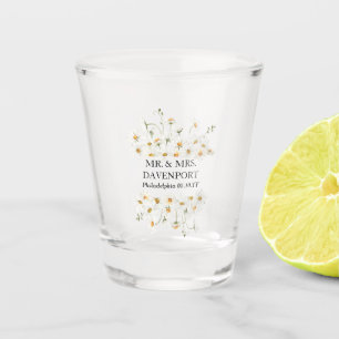 Daisy Wedding Mr & Mrs Monogram Shot Glass Favor Glas