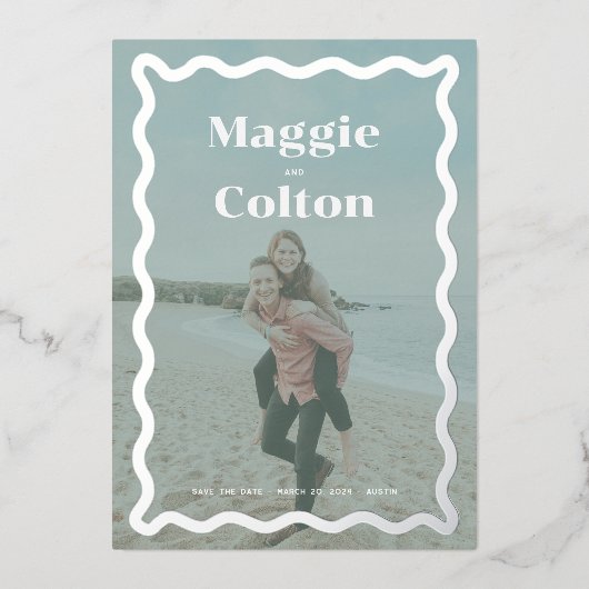 Daisy Wedding Photo Save the Date Folie Uitnodiging (Voorkant)