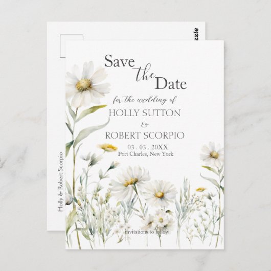 Daisy Wedding Save the Date Briefkaart (Voorkant / Achterkant)
