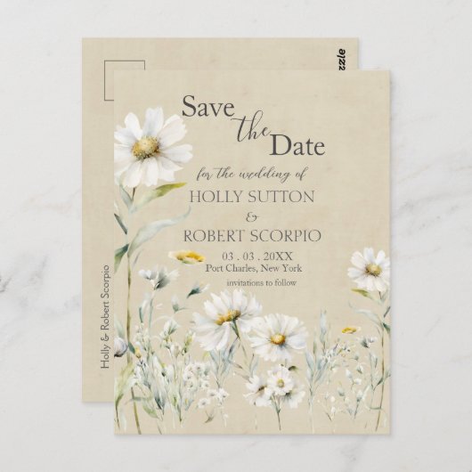Daisy Wedding Save the Date Briefkaart (Voorkant / Achterkant)