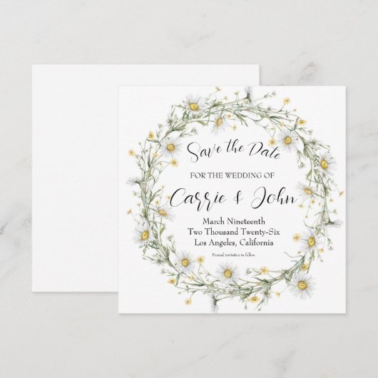 Daisy Wedding Save the Date Card (Voorkant / Achterkant)