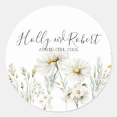 Daisy Wedding Script Ronde Sticker (Voorkant)