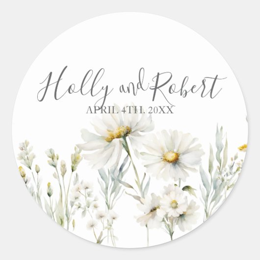 Daisy Wedding Script Ronde Sticker (Voorkant)