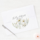 Daisy Wedding Script Ronde Sticker (Envelop)